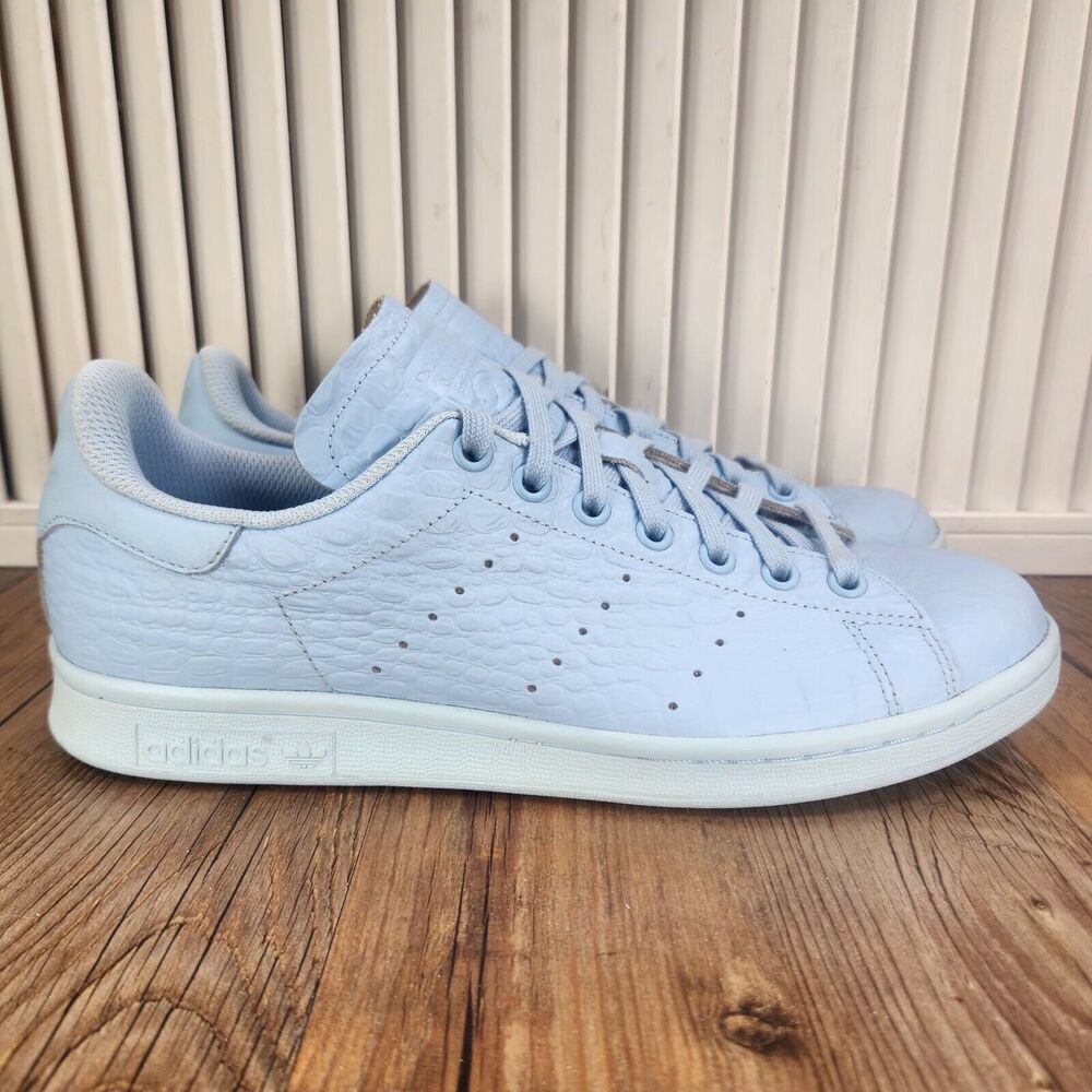 Adidas Stan Smith Clear Sky Womens Sz 9.5 Blue Croc Embossed Skate Shoes BB3713